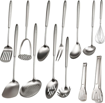 304 Stainless Steel Cooking Utensils Set, 13 PCS Long Large Metal Cooking Utensil Tools Set, Mirror Polished Kitchen Gadget Cookware and Kitchen Tool Set, Dishwasher Safe1