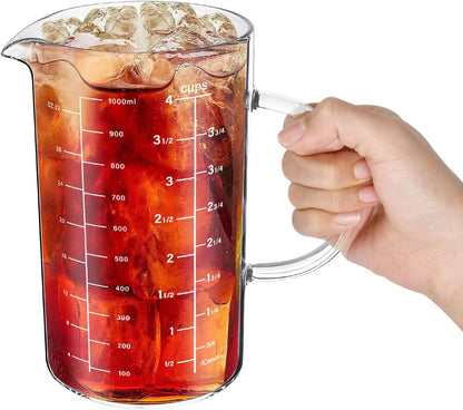 Glass Measuring Cup, 1000 ML (33.8 Oz, 4 Cup) High Borosilicate Glass Measuring Cup with Wood Lid Insulated Handle V-Shaped Spout for Kitchen Restaurant Easy to Read6