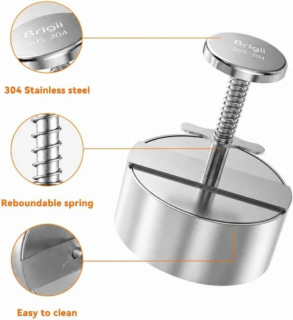 Burger Press, 4.5" 304 Stainless Steel Hamburger Press Patty Make | Spring Back Design, Thickness Guide 100G-400G, Easy Release, No Coating, No Rust, Dishwasher Safe, for Ground Beef Patties5