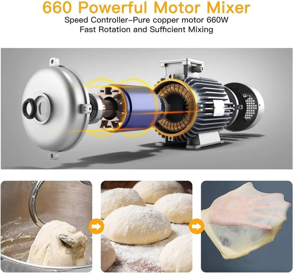 7.5QT Stand Mixer, 10-Speed Tilt-Head Electric Food Mixer with Stainless Steel Bowl, 660W Motor, Dough Hook, Whisk & Beater, Compact Design for Home Baking,Silver7