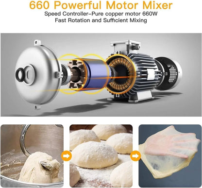 7.5QT Stand Mixer, 10-Speed Tilt-Head Electric Food Mixer with Stainless Steel Bowl, 660W Motor, Dough Hook, Whisk & Beater, Compact Design for Home Baking,Silver7