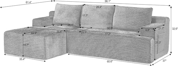 96" Boneless Sectional Cloud Couches with Left Facing Chaise Lounge for Living Room - Fluffy L Shaped Memory Foam Compressed Modular Sofa with Deep Seat, Green Corduroy Corner Couch2