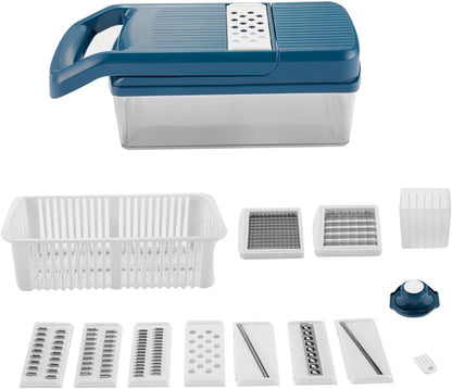 Multifunctional Vegetable Slicer and Grater Set, Blue Kitchen Cutter with Potato Peeler, Fruit and Vegetable Shredder for Home Food Preparation1