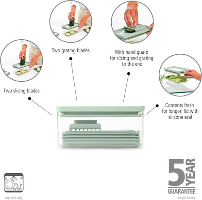 Brabantia Tasty+ Slicer and Grater Set | Vegetable Slicer with Two Graters & Storage Box | Non-Slip Base & Dishwasher Safe Design | 100% Recyclable Tritan Plastic | Jade Green2