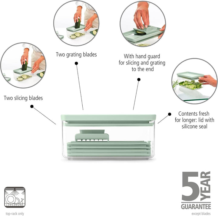 Brabantia Tasty+ Slicer and Grater Set | Vegetable Slicer with Two Graters & Storage Box | Non-Slip Base & Dishwasher Safe Design | 100% Recyclable Tritan Plastic | Jade Green+2