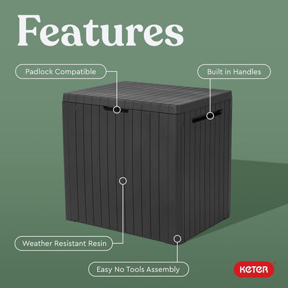 Keter City 30 Gal Outdoor Storage Box and Patio Side Table | Grey, Resin, Compact, Weatherproof, Lockable, Easy Assembly, Organization, Pool Accessories Storage3