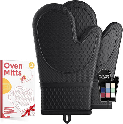Silicone Oven Mitts, Kitchen Gadgets, Apartment Essentials | 2 Pack Oven Gloves with Soft Lining, Non-Slip and Heat Resistant, Great Gift for Cooking, Baking1