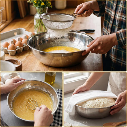 6 Pcs 4.2 Quart Stainless Steel Mixing Bowls Salad Bowls Metal Serving Reusable Baking Food Storage Containers for Baking Cooking Salads Soups Ice Cream Noodles5