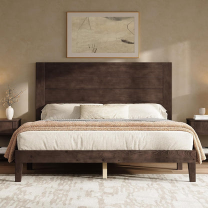 Queen Size Solid Wood Bed Frame with 48" Headboard Design, Walnut1