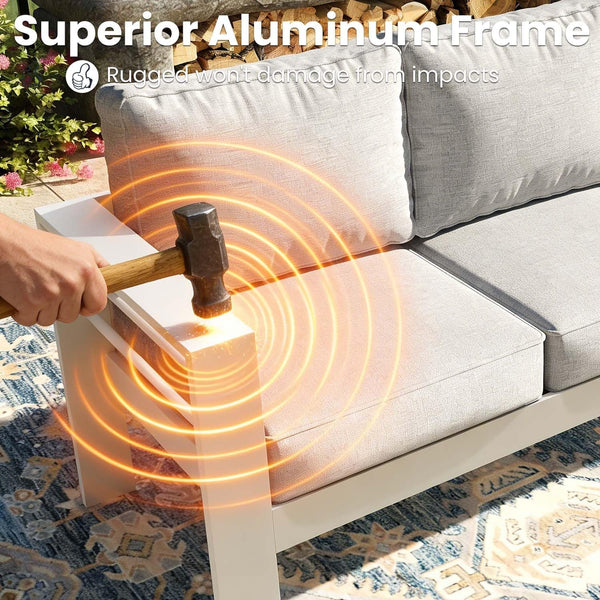 4 Pieces Modern Aluminum Patio Furniture Set with Fire Pit Table, Outdoor Conversation Sets Metal Sectional Sofa4