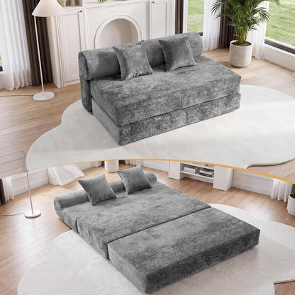 59" Convertible Sofa Bed, Boneless Sleeper Chair Couch Bed with 2 Pillows1
