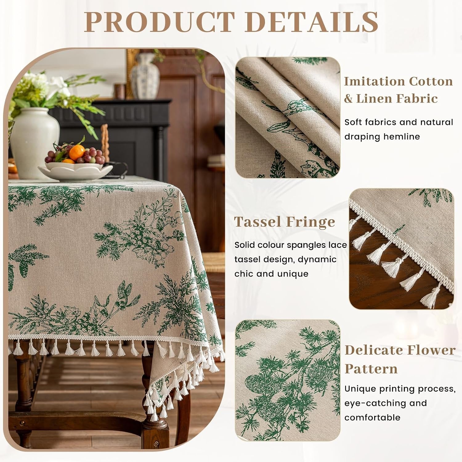 square-vintage-cotton-linen-tablecloth-with-stitching-tassels-washable-fabric-table-cover-for-dining-kitchen-tea-party-60-x-60-inches-green-pine-cone
