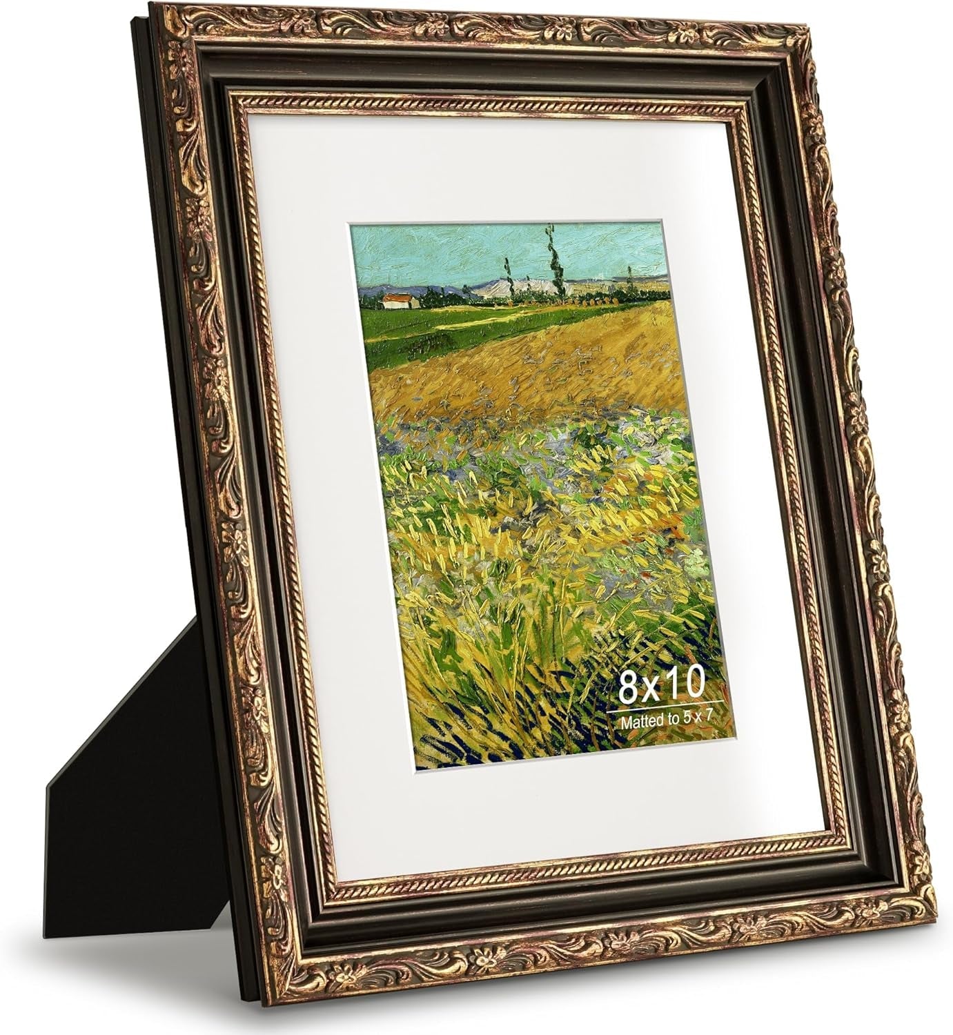 antique-8x10-picture-frame-ornate-embossing-frame-with-paper-mat-and-real-glass-fit-for-8x10-without-mat-or-5x7-with-mat-tabletop-or-wall-mounting-display-bronze-and-antique-gold-1-pack