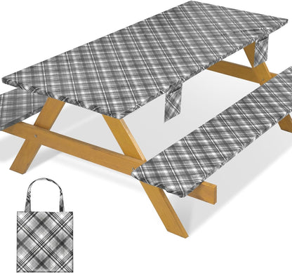 Fitted Waterproof Picnic Table Cover with Bench Covers Heavy Duty Elastic Outdoor Camping Tablecloth for 6 Foot Rectangle Tables Summer Rv Accessories Patio Garden Road Trip Essentials Gifts1