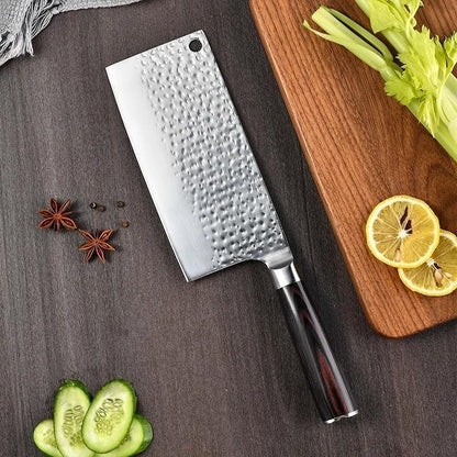 Meat Cleaver, Wooden Handle Forged Hammer Pattern Chinese for Cutting Vegetables Meat and Chopping Dual Purpose Kitchen Knife3