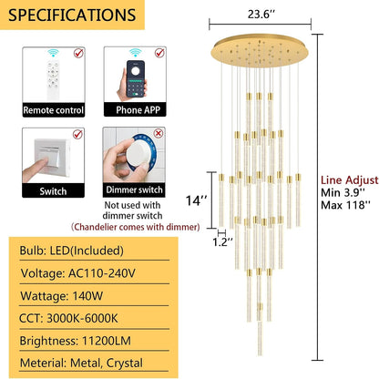 28-Light Long Large Modern Led Crystal Chandeliers Modern Spiral Chandeliers High Ceilings Chandelier for Staircase Foyer Gold2