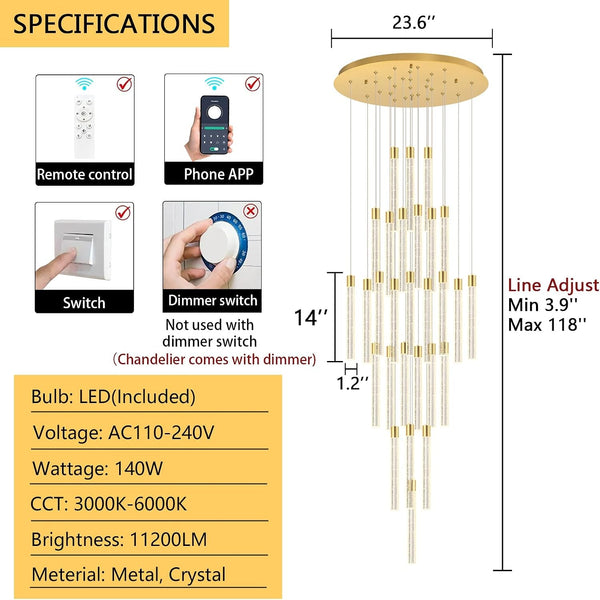 28-Light Long Large Modern Led Crystal Chandeliers Modern Spiral Chandeliers High Ceilings Chandelier for Staircase Foyer Gold2