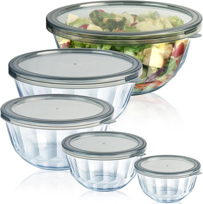 Glass Mixing Bowls with Airtight Lids, 5 PCS Thick Glass Nesting Bowls | Serving Bowl for Kitchen Baking, Meal Prepping and Salad, Bpa Free Dishwasher Microwave and Oven Safe, 0.5/0.8/1.6/2.7/4.4 Q1
