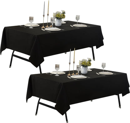 2-Pack 60X102 Inch Black Table Cloths, Solid Stain and Wrinkle Resistant Oblong Tablecloth, Premium Plain Weave Polyester Fabric Rectangle Table Linen Covers for Hotel, Wedding1