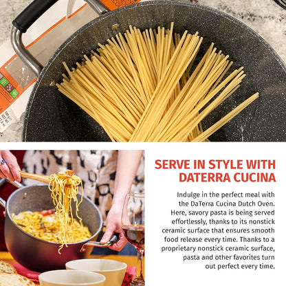 Nonstick Ceramic Dutch Oven with Lid - Oven Safe Pot, 8Qt | Made in Italy, PTFE & PFOA Free, Induction Compatible, Lightweight Design, 450°F Oven Safe, Easy Cleanup, Large Meal Capacity3