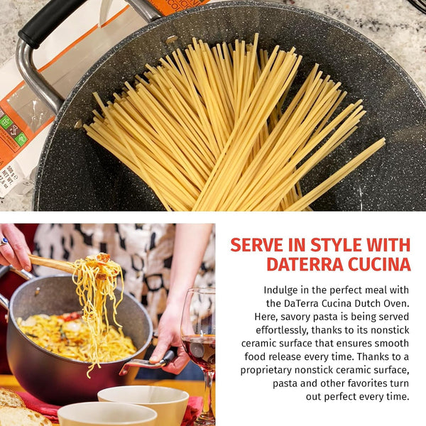 Nonstick Ceramic Dutch Oven with Lid - Oven Safe Pot, 8Qt | Made in Italy, PTFE & PFOA Free, Induction Compatible, Lightweight Design, 450°F Oven Safe, Easy Cleanup, Large Meal Capacity3