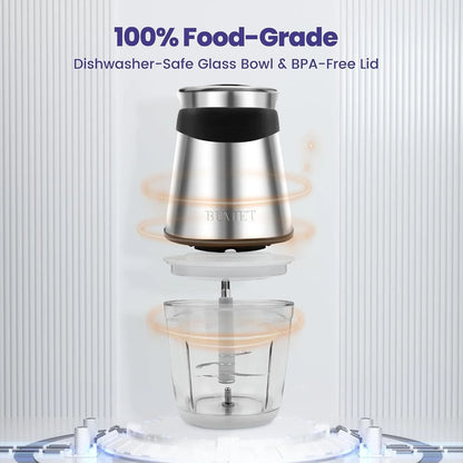 500W Mini Chopper 2.5-Cup Glass Bowl Steel Blades | Stainless Steel Blade and BPA Free Great for Small-Batch Chopper for Meat, Veggies & Baby Food. Compact & Easy-Clean.4