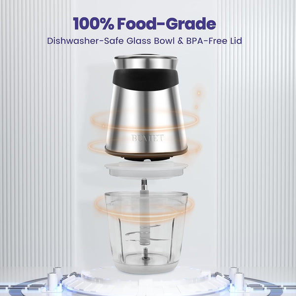 500W Mini Chopper 2.5-Cup Glass Bowl Steel Blades | Stainless Steel Blade and BPA Free Great for Small-Batch Chopper for Meat, Veggies & Baby Food. Compact & Easy-Clean.4