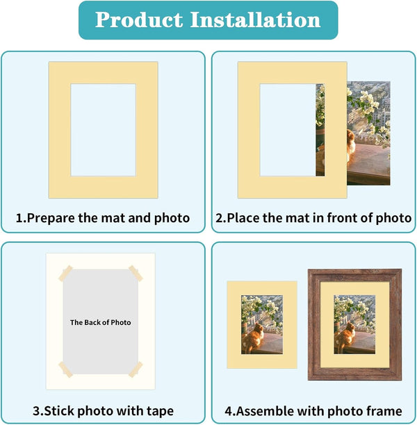 12 Packs Mixed Colors 8X10 Picture Frame Mats for 5X7 Photos, Artworks and Prints, White Core Bevel Cut Frame Mattes4