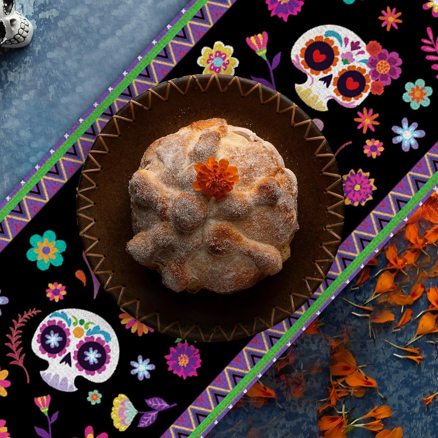 day-of-the-dead-table-runner-72-x-13-inch-decorations-dia-de-los-muertos-sugar-skull-mexican-fiesta-carnival-table-cover-decor-rustic-linen-altar-themed-party-supplies-for-home-kitchen-dining-mantel