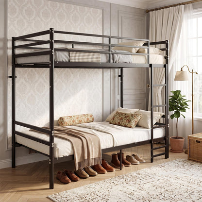 Bunk Bed Twin over Twin Size with Ladder and Guardrail,Black1