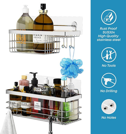 Shower Caddy and Soap Dish Holder with Hooks, Rust Resistant, 2 Pack3