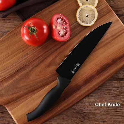 Knife Set, 10 Pieces Knife Block Set - Stainless Steel Kitchen Knives with Sharpener and Cheese Knife, Non-Slip Ergonomic Handles, Exquisite Knives Set - Stylish Black3