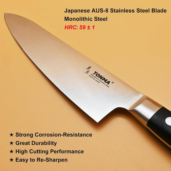 TONMA Chef Knife, Made in Japan, 8.2” Stainless Steel Kitchen Knife, TCK-12