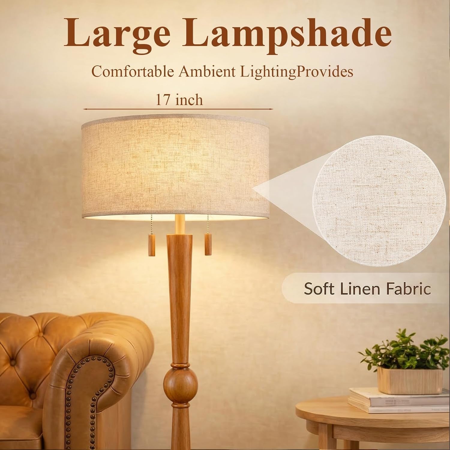 solid-wood-floor-lamp-for-living-room-with-wooden-pull-chains-62-8-tall-sculptural-wood-base-stem-17-linen-drum-shade-2-light-standing-lamp-for-bedroom-reading-corner-bulbs-included