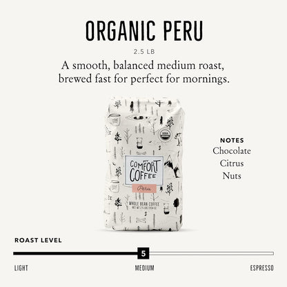 Organic Peru Medium Roast, 2.5 Pounds - Flavor Notes of Nutty, Chocolate, & Citrus - Sourced from Small, Peruvian Coffee Farms - Roasted Whole Beans2