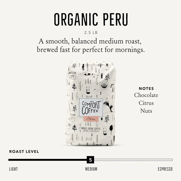 Organic Peru Medium Roast, 2.5 Pounds - Flavor Notes of Nutty, Chocolate, & Citrus - Sourced from Small, Peruvian Coffee Farms - Roasted Whole Beans2