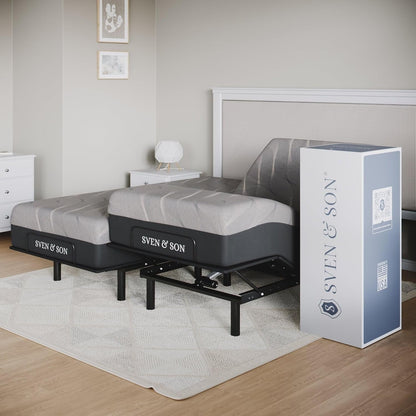 Sven & Son Essential Adjustable Bed Base (Frame) + 14 Inch Hybrid Spring Matt (Medium Soft), Easy Assembly, Head and Foot Lift, Memory Positions, Zero Gravity, Wireless Remote - Split King1