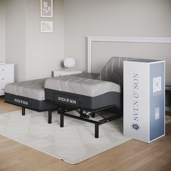 Sven & Son Essential Adjustable Bed Base (Frame) + 14 Inch Hybrid Spring Matt (Medium Soft), Easy Assembly, Head and Foot Lift, Memory Positions, Zero Gravity, Wireless Remote - Split King1
