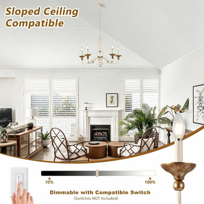 27.1" French Country Chandeliers for Dining Room, 5-Light Farmhouse Candle Chandelier, Rustic Vintage White&Antique Gold Metal Pendant Light Fixture for Kitchen Island Bedroom Living Room Foyer4
