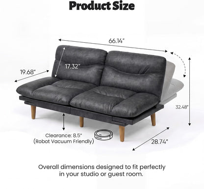 Futon Sofa Bed, 66'' Loveseat with Adjustable Armrest & Backrest2