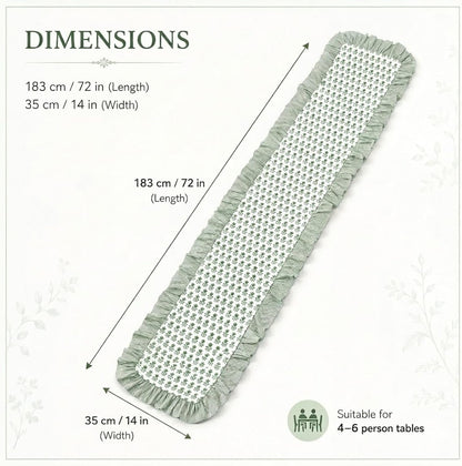 14 X 72 Inch Sage Green Floral Ruffle Table Runner Farmhouse2