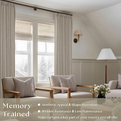 Burlywood Birch Pinch Pleated Linen 90 Inch Curtains 2 Panels | Thick Linen Textured, Flax Burlap Taupe, Pinch Pleat Drapes 90 Inches Long, Semi Sheer Curtains, for Dining Bedroom Office2