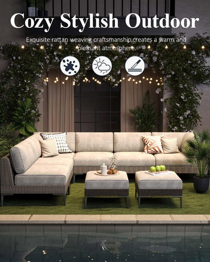 12-Piece Wicker Rattan Patio Furniture Set, Deep Seating Outdoor Modular Sectional Sofa Conversation Set with Thick Cushions for Lawn, Garden2