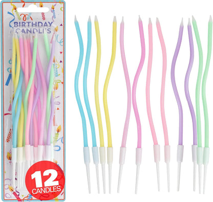 12 Count Pastel Twisted Spiral Birthday Candles, Rainbow Spiral Birthday Candles with Holders, Candle for Cake, Party Candle Set, Cake Candles1