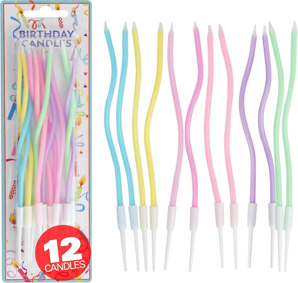 12 Count Pastel Twisted Spiral Birthday Candles, Rainbow Spiral Birthday Candles with Holders, Candle for Cake, Party Candle Set, Cake Candles1