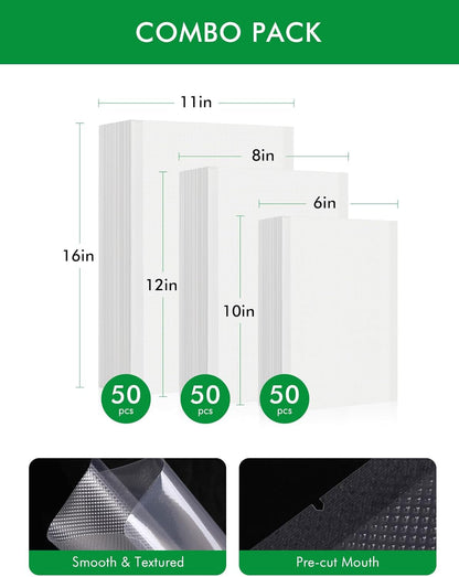 Vacuum Sealer Bags, 11"X16" Gallon, 8"X12" Quart, 6"X10" Pint, 150Pcs4