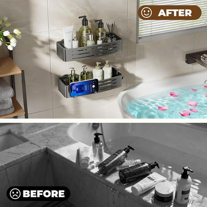 Shower Caddy Suction Cup,2 Pack Shower Shelves with Hooks No Drilling Removable,Large Capacity Bathroom Organizers and Storage,Waterproof Rustproof Shower Bathroom Accessories Decor(Gray)8