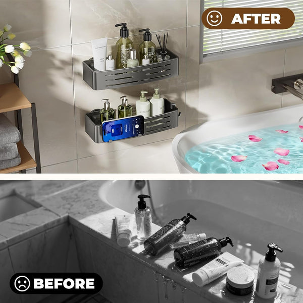 Shower Caddy Suction Cup,2 Pack Shower Shelves with Hooks No Drilling Removable,Large Capacity Bathroom Organizers and Storage,Waterproof Rustproof Shower Bathroom Accessories Decor(Gray)8