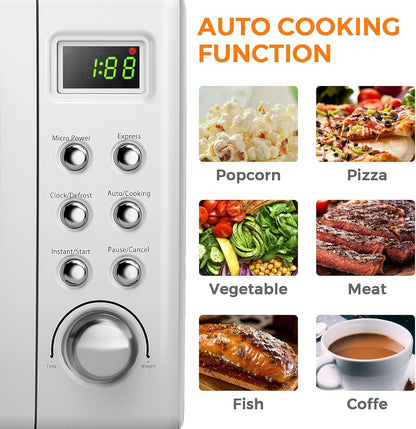 0.7Cu.Ft Retro Small Microwave Oven, 700W Compact Countertop Microwave with 5 Power Levels, Auto Cooking Menus, Glass Turntable, Child Lock & Glass Turntable for Apartment, Dorm (White)3