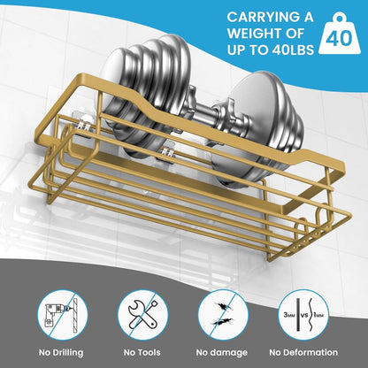 Shower Caddy Shelves Organizer Rack, Single Pack Shower Shelf, Caddies for Shampoo Soap Bathroom Waterproof Adhesive Holder, No Drilling Wall Mounted Self, Matte Gold6